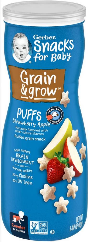 Gerber Puffs Cereal Snack, Strawberry & Apple 42g gerber cereal oatmeal peach apple probiotic 227 g