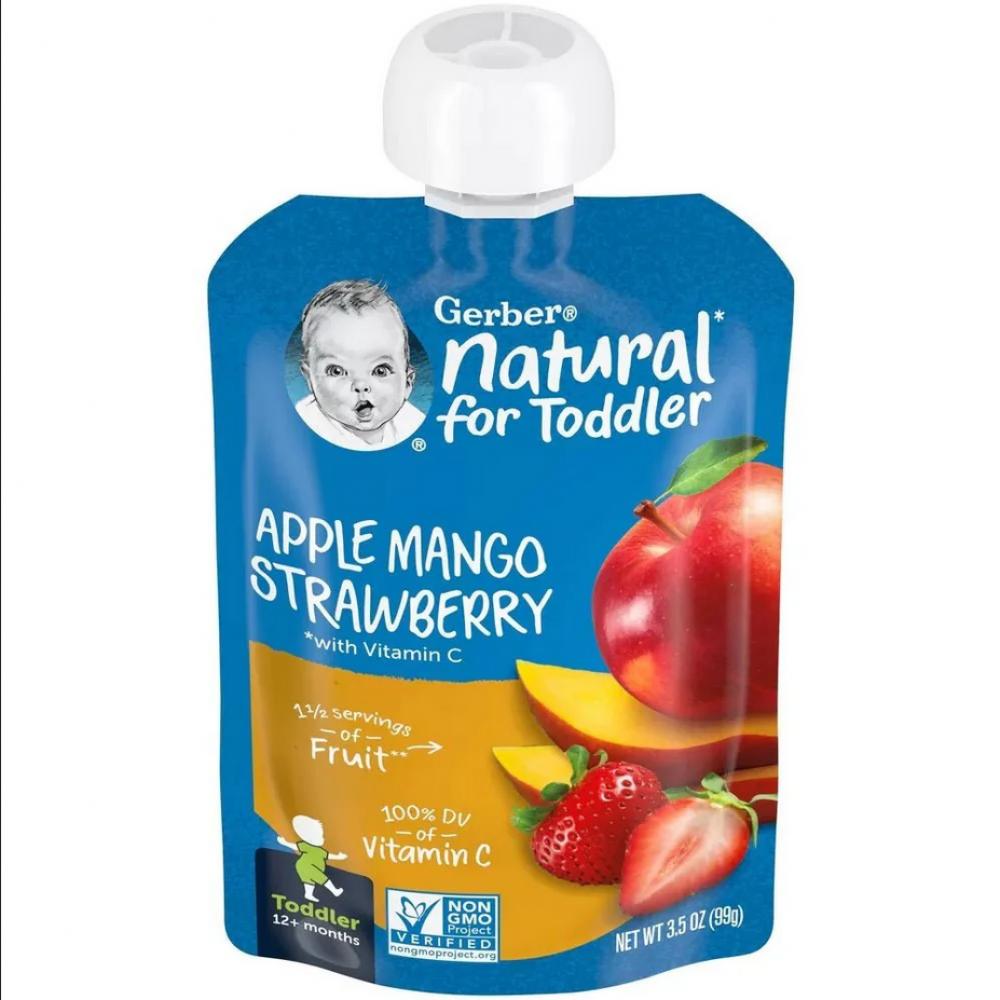 Gerber Toddler Apple Mango Strawberry, 99g gerber mealtime for toddler pick ups для детей от 12 месяцев равиоли со шпинатом и сыром 170 г 6 унций
