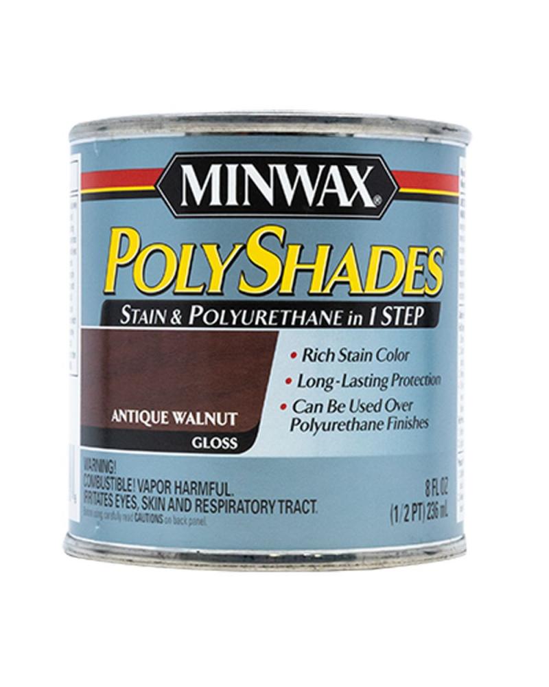 Minwax Polyshades Gloss, Antique Walnut, Half Pint minwax clear brushing lacquer gloss quart