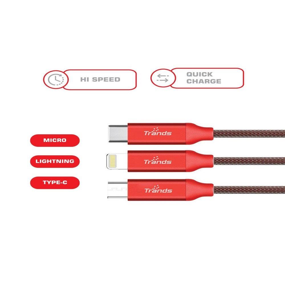 charging cable compatible with android 1 meter type c cable usb cord Trands 3-in-1 USB Hi Speed Charging Cable