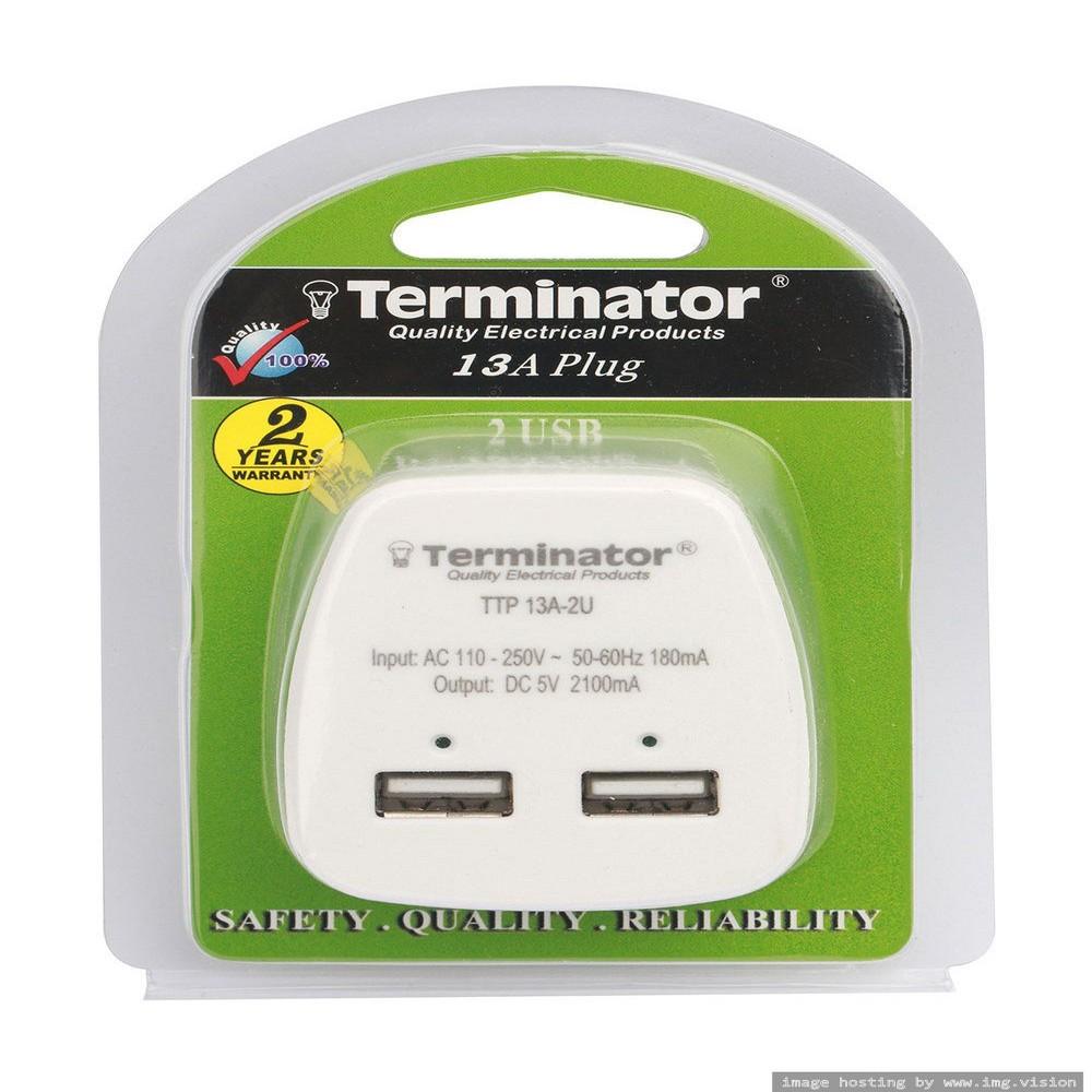 Terminator 2.1 A 2 USB Ports Charger White