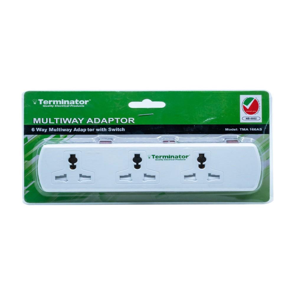 terminator 4 way universal power extension socket 5 meter Terminator 6 Way Universal Multiway Adapter 3 Switches.
