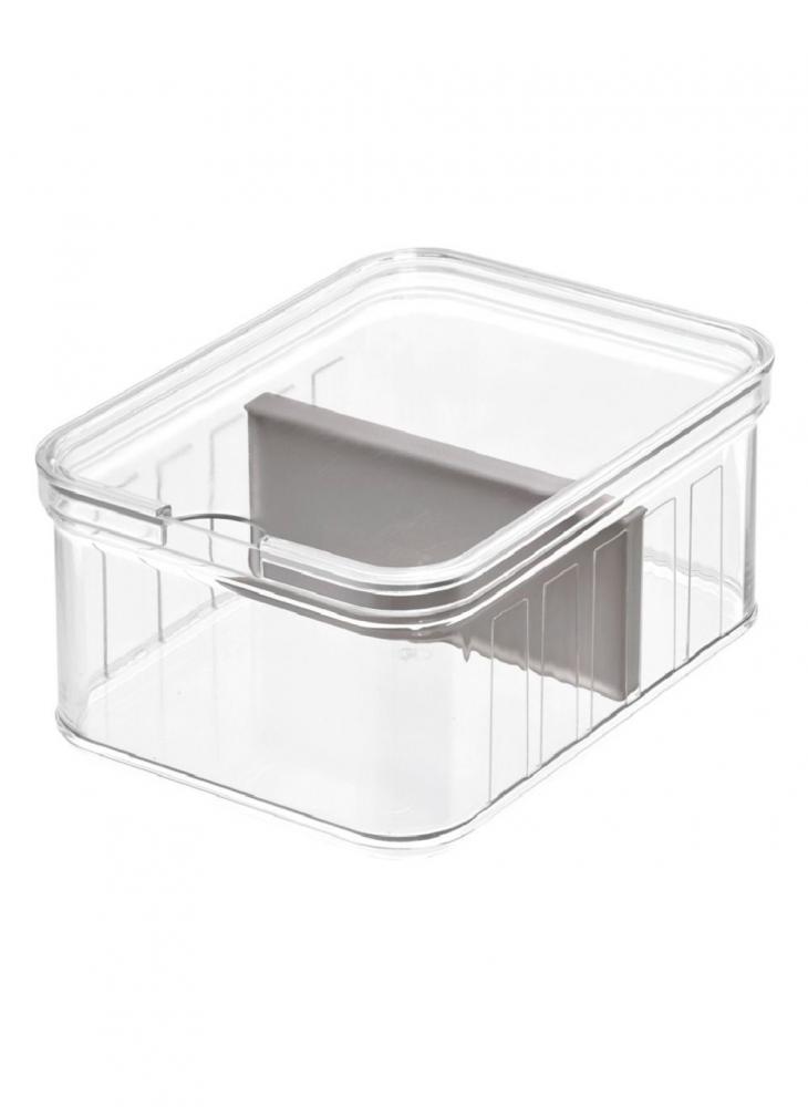 Inter design Crisp Small Divided Bin Clear Gray homesmiths storage bin with divider