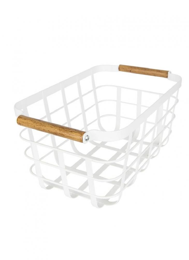 Little Storage Co Basket Handle Coated With Wooden Pattern little storage basket with wooden handle black