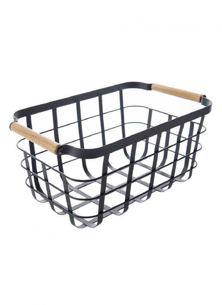 Little Storage Basket with Wooden Handle Black