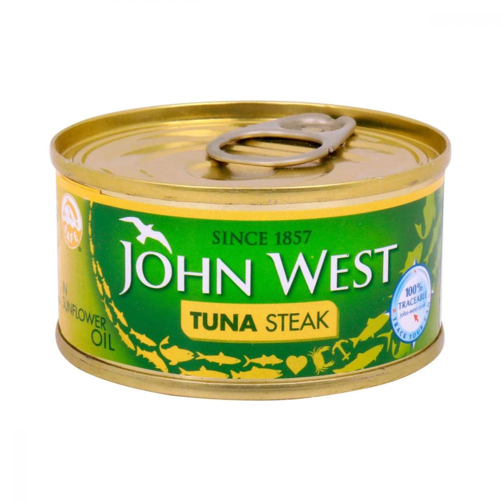 John West Tuna Steak in Sunflower Oil 80G el manar flakes tuna in virgin olive oil 85g