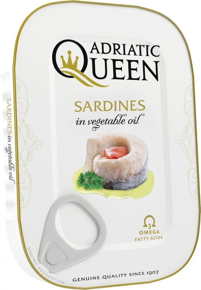 Adriatic Queen Sardines in vegetable oil, 105 g adriatic queen sardines in vegetable oil 105 g