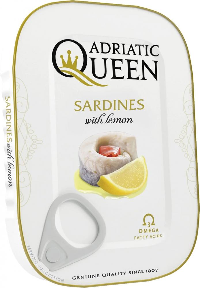 Adriatic Queen Sardines in vegetable oil with lemon, 105 g adriatic queen sardines in vegetable oil with lemon 105 g