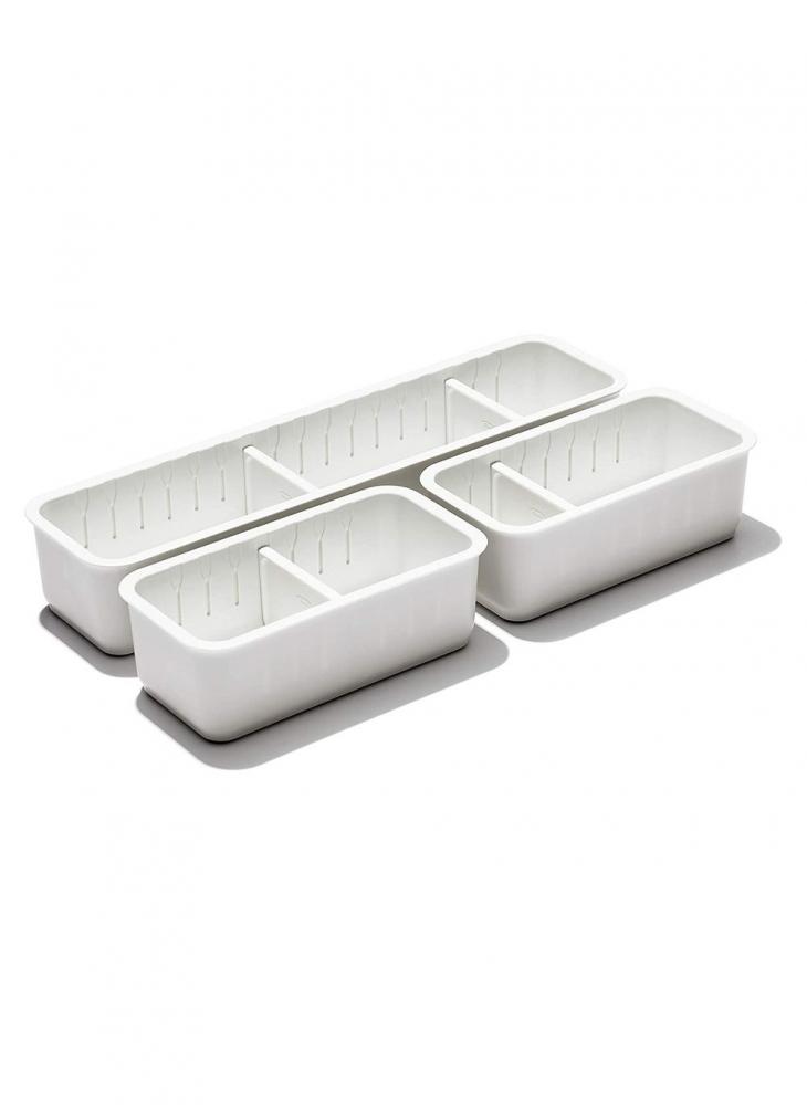 OXO Slim Adjustable Drawer Bin Set of 3 homesmiths slide multipurpose box with 6 small boxes clear 12 x 20 5 x 12 6 cm