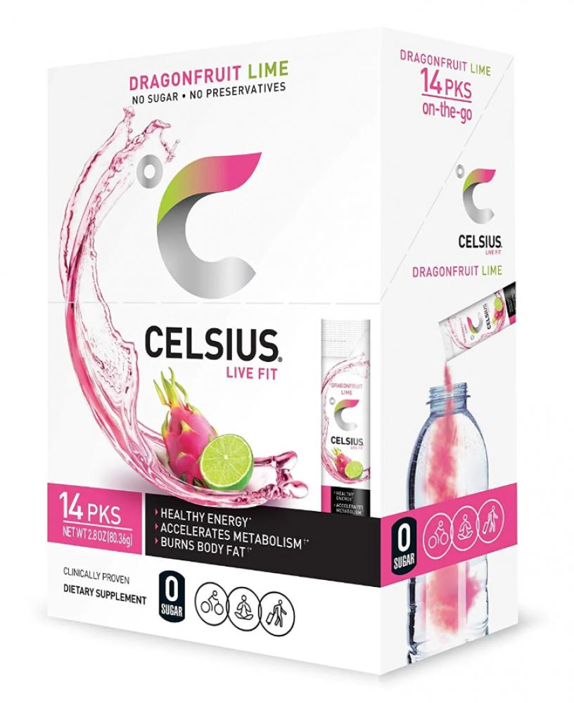 Celsius Dragon fruit Lime On-the-Go Powder Stick Packs, Zero Sugar (14 Sticks per Pack) folic acid extract powder prevention of fetal congenital defects and improvement of sperm quality vitamin b9