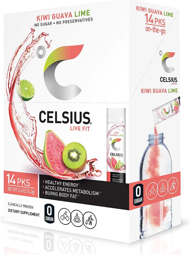 Celsius Kiwi Guava Lime On-the-Go Powder Stick Packs, Zero Sugar (14 Sticks per Pack) vitamin well drink reload lemon and lime 500ml