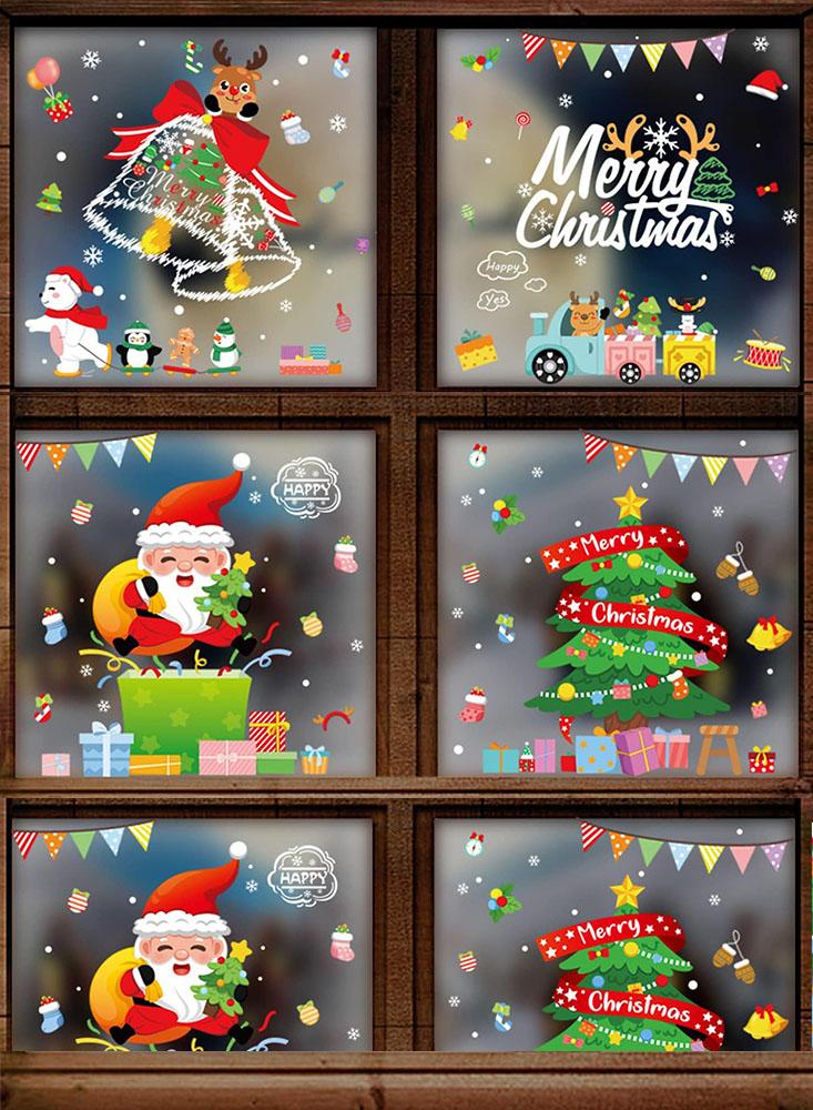 цена Christmas Window Decals, Santa Claus Window Cling Decals Windows Glass PVC Static Christmas Window Stickers for Winter Party Christmas Decorations
