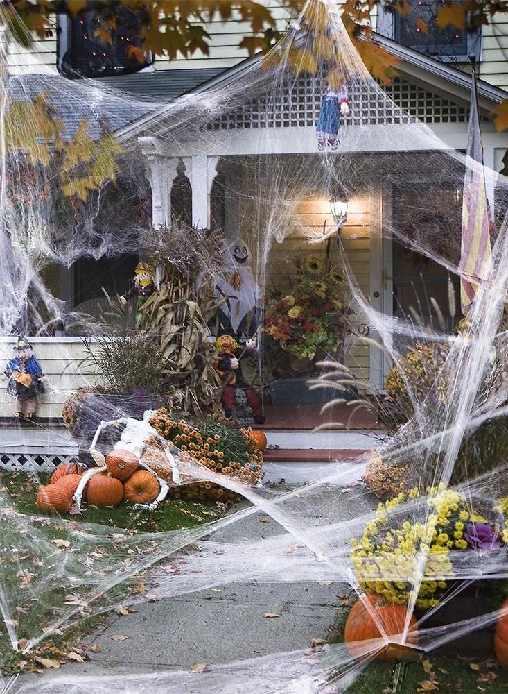 Spooky Halloween Decorations Stretchy Spider Web with 100 Fake Spiders and 1000 sqft Coverage for Home, Yard, Indoor and Outdoor Parties, and Haunted