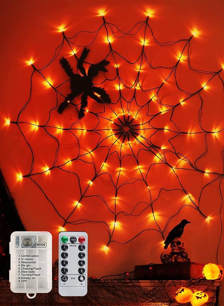 Spooky Halloween Spider Web Lights with Giant Spider 4FT Waterproof Web Light, 70 LEDs, 8 Modes String Light for IndoorOutdoor Home Party Decorations simulation tricky toy halloween decoration horror black spider haunted house spider web bar party decoration supplies
