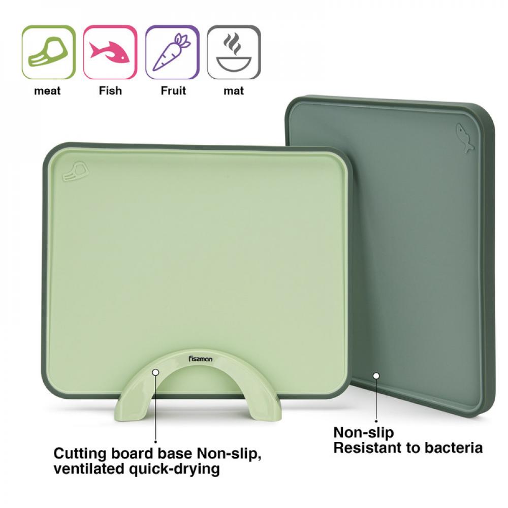 цена Fissman 2-Piece Index Chopping Boards 34 x 28 cm With Holder Green Plastic+ TPR