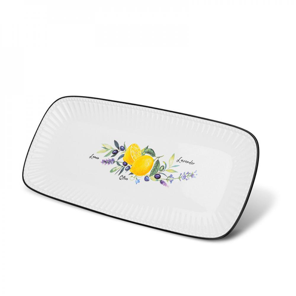 цена Fissman Rectangular Plate Lemon Provence Series 36 x 16 cm Porcelain
