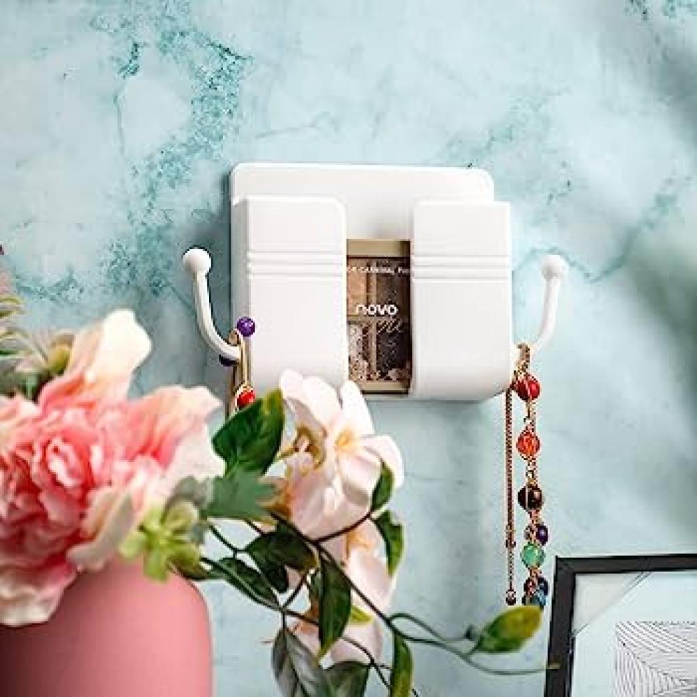 Wall Mount Phone Holder with Hooks, Self-Adhesive Wall Organizer Storage Box, Wall-Mounted Phone Charging Stand Remote Control Brackets Holder for Bed custom initial with name jewelry storage box bridesmaid wedding favors holder storage display boxes party birthday mother gift