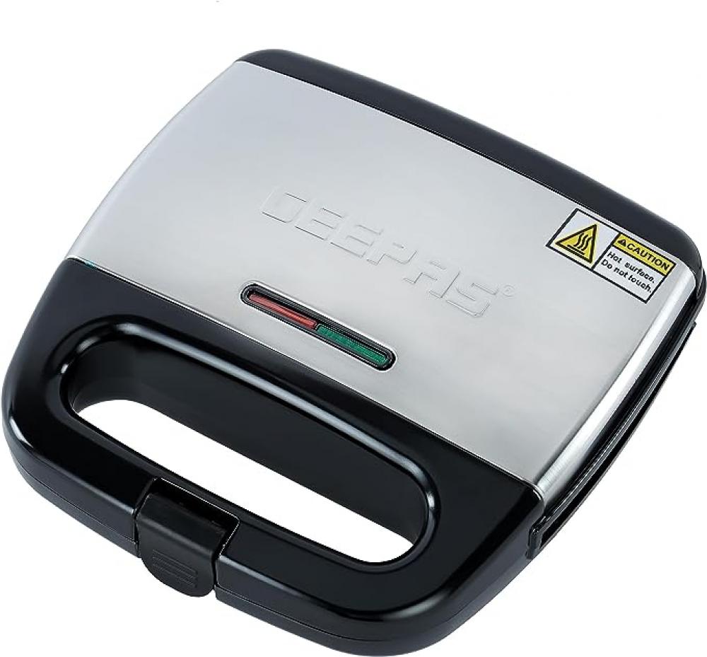 Geepas - 750W Grill Maker With Non-Stick Plates Stainless Steel Press, Sandwich Toaster, 2 Slice Capacity, Grill Griddle Toasty Maker Cord-Wrap For