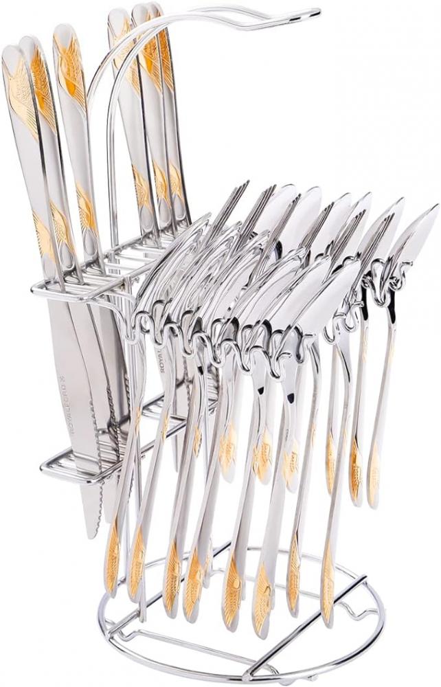 Royalford - 25Pcs Stainless Steel Cutlery Set With Display Stand- Includes 6 Teaspoons, 6 Tablespoons, 6 Table Forks, 6 Table Knives And A Stand 100% round acrylic plinth table column cake stand flower holder crafts display rack for wedding birthday backdrop road lead pillar