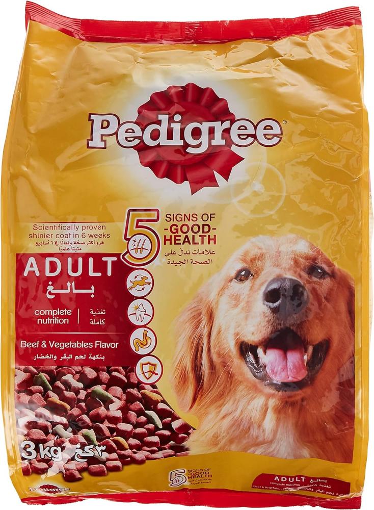Pedigree, Dry dog food, Beef \& vegetables, Adult, 6.61 lbs (3 kg) pedigree dog food wet beef chunks in gravy 14 1 oz 400 g
