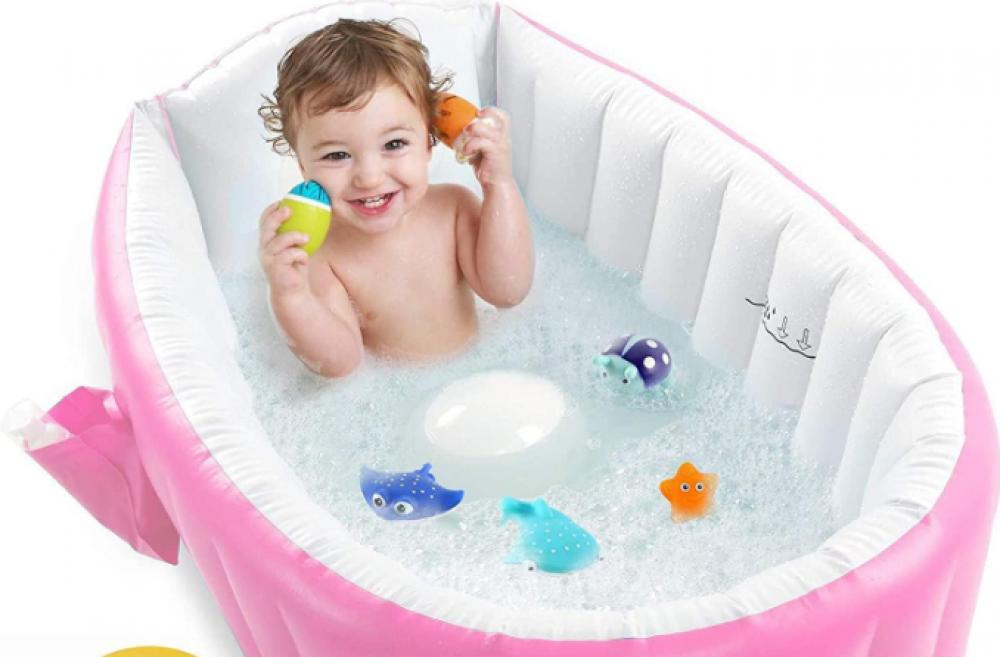 Baby Inflatable Bathtub, UK+ Portable Infant Toddler Bathing Tub Non Slip Travel Bathtub Mini Air Swimming Pool Kids Thick Foldable Shower Basin 5pcs cooling patches adult baby fever down medical plaster migraine headache pad lower temperature sticker health care