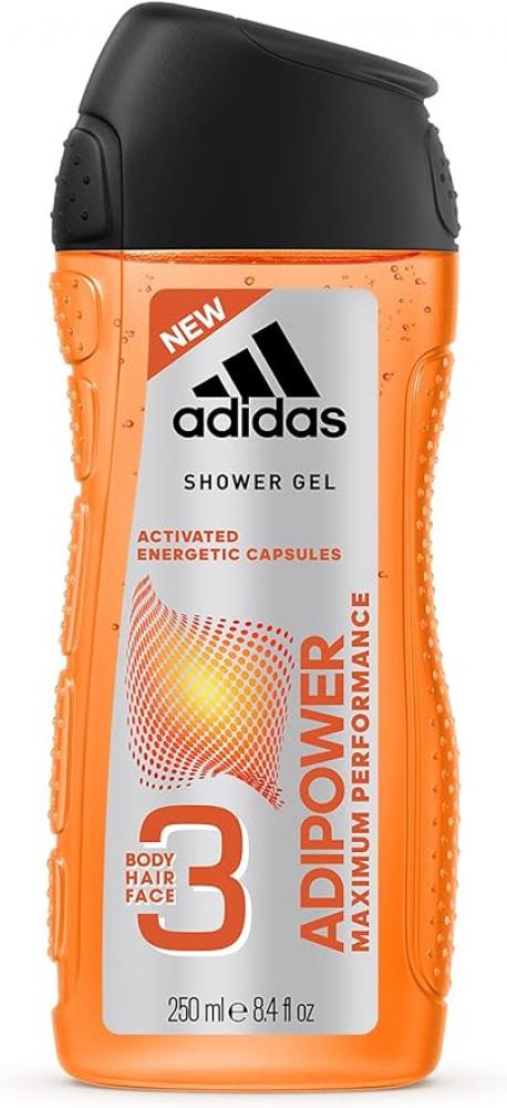 цена Adidas, Shower gel, Adipower 3 in 1, 8.4 fl. oz (250 ml)