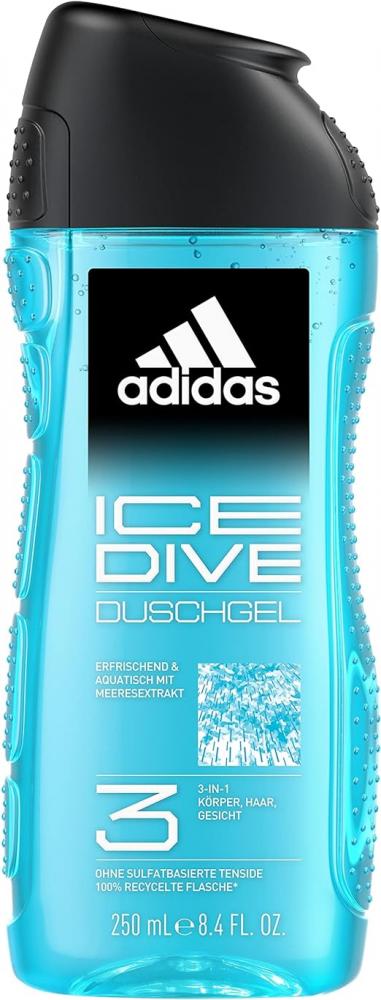 Adidas, Shower gel, Ice dive 3 in 1, 8.4 fl. oz (250 ml) homesmiths empty travel thick toner glass spray bottle with cap refillable bottle for perfume essential oils makeup toner lotion hair sprayer 100 m