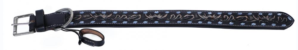 Handcrafted Leather Dog Collar Black - L denim dog collar blue l