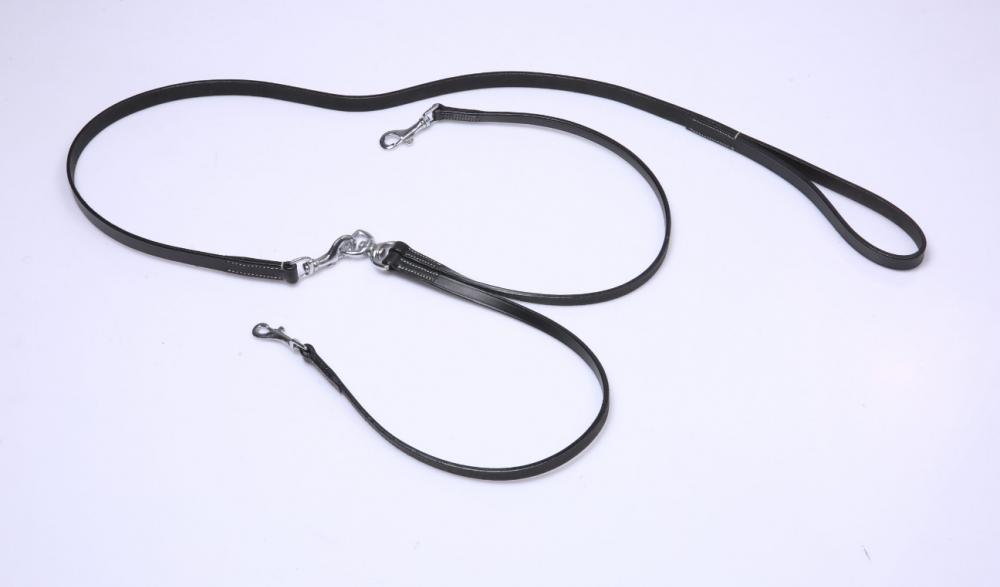 Double Lead Leather Dog Leash With Two Couplers - Black double lead leather dog leash with two couplers black