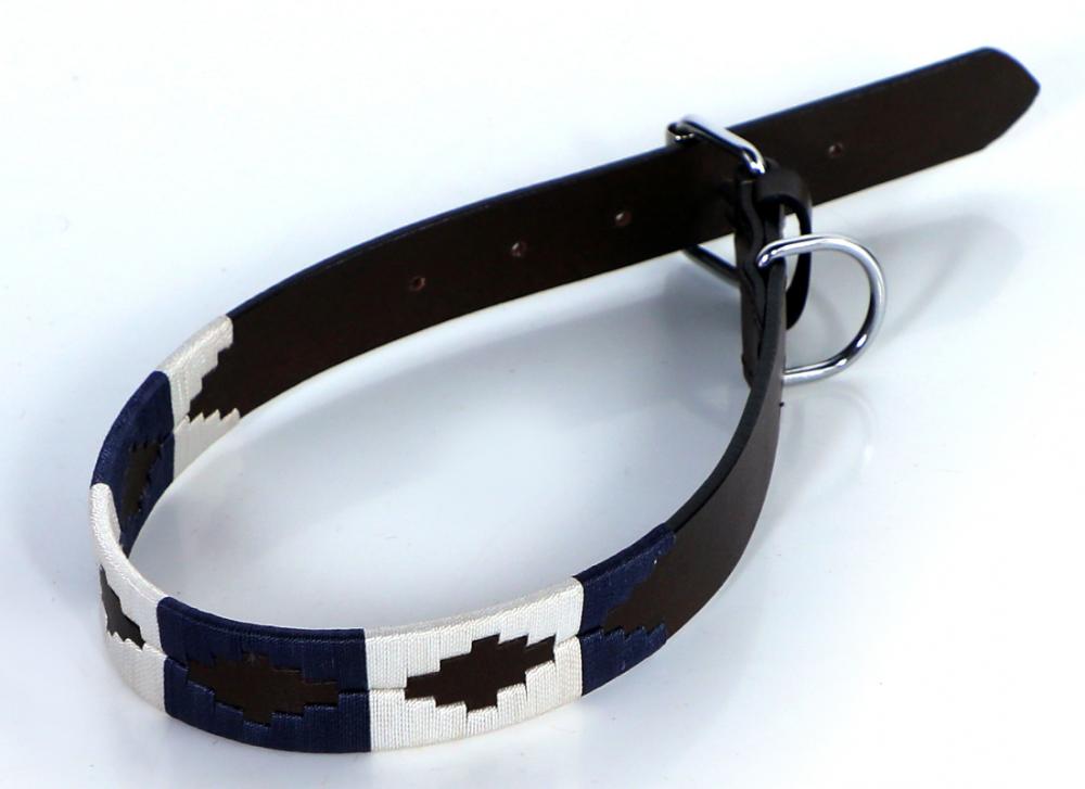 Bonanno Collar Dog Collar - Brown Blue, L handcrafted leather dog collar dark brown m