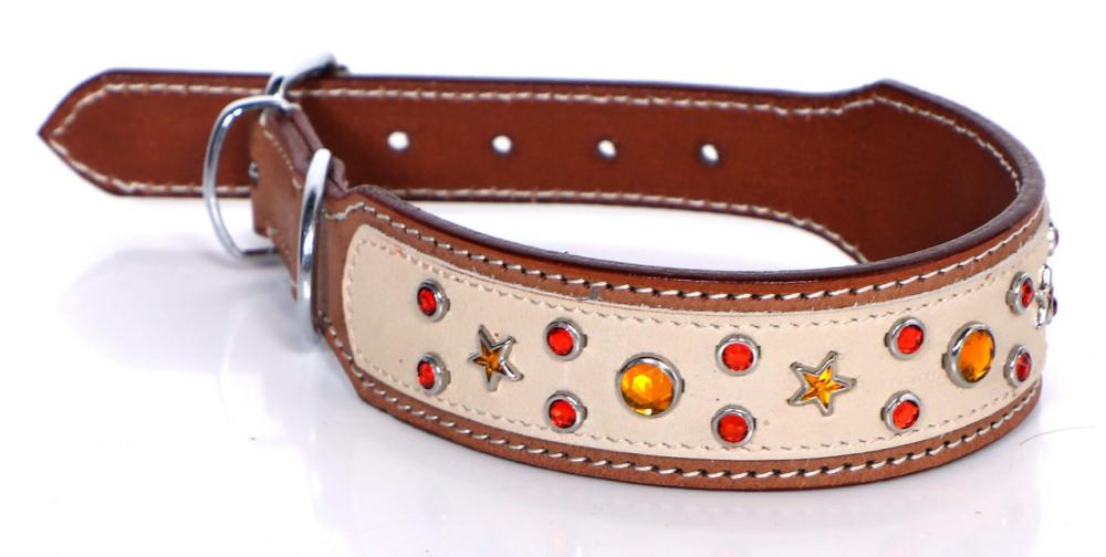 Genovese Collar Leather Dog Collar - L engraved leather dog collar tan l