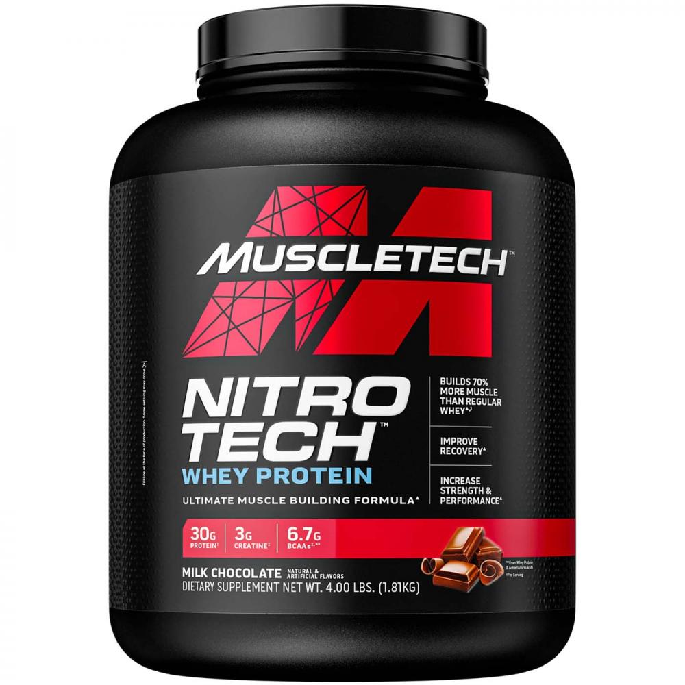 Muscletech Nitro Tech Whey Protein, Milk Chocolate, 4 LB taali smoky barbeque protein puffs 60 g
