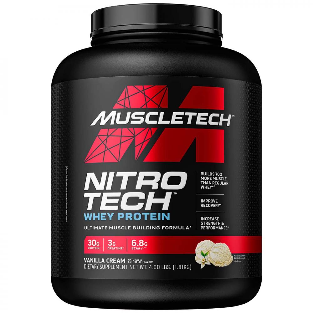 Muscletech Nitro Tech Whey Protein, Vanilla Cream, 4 LB sixstar elite series 100% whey protein plus triple chocolate 1 82 lbs 826 g