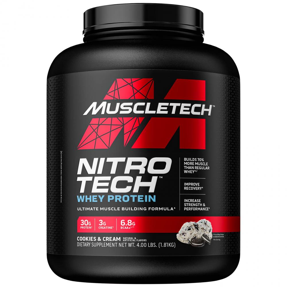 Muscletech Nitro Tech Whey Protein, Cookies and Cream, 4 LB sixstar elite series 100% whey protein plus strawberry smoothie 1 8 lbs 816 g