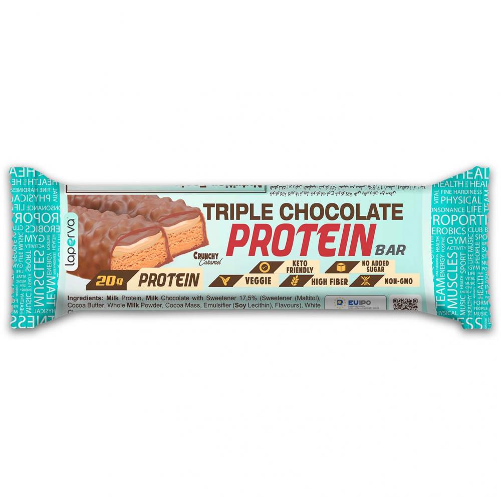 Laperva Triple Chocolate Protein Bar, Crunchy Caramel, 1 Bar chikabar white chocolate covered protein bar with pistachio cream