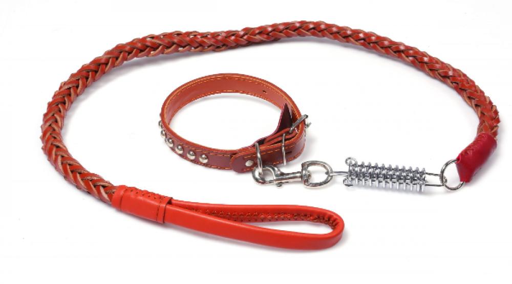Luciano Leather Dog Collar And Leash Set - Brown - M engraved leather dog collar canary tan m