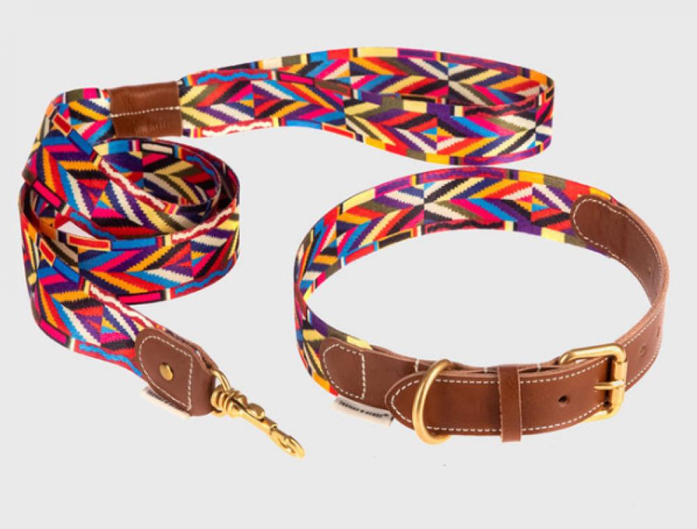 Kaleidoscope Dog Collar Leash Set - M luciano leather dog collar and leash set brown m