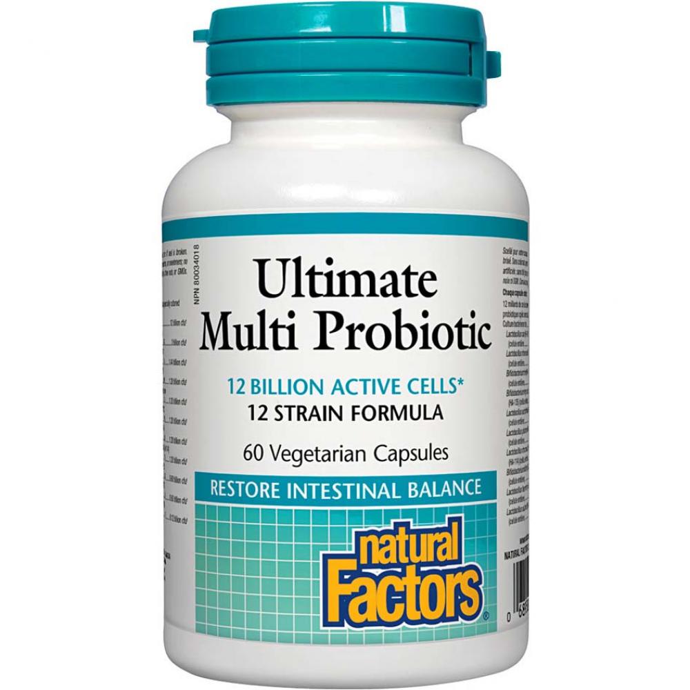 цена Natural Factors Ultimate Multi Probiotic, 12 Billion Active Cells, 60 Veggie Capsules