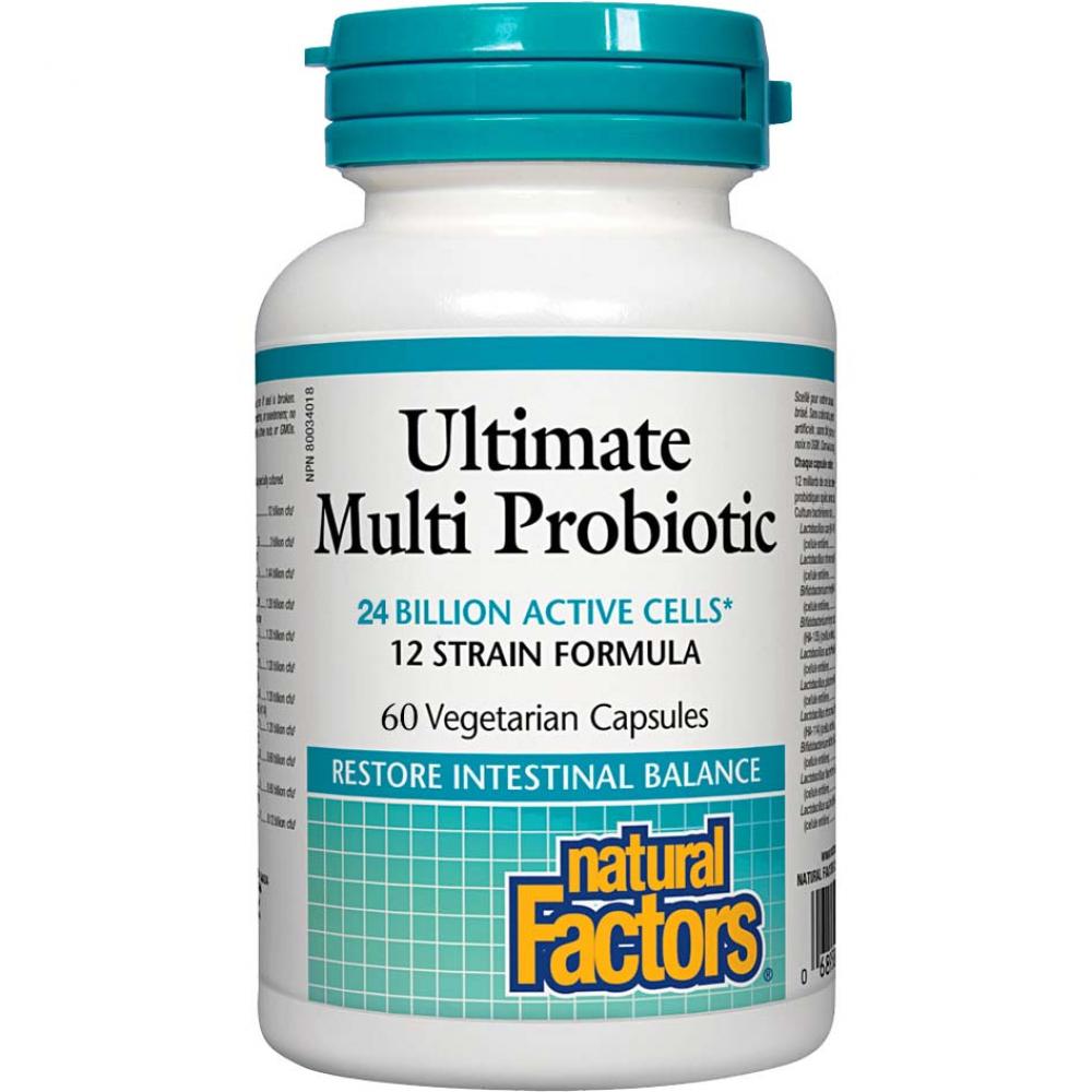 Natural Factors Ultimate Multi Probiotic, 24 Billion Active Cells Double Strength, 60 Veggie Capsules natural factors joint optimizer 60 veggie capsules