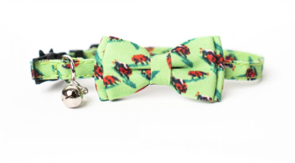 Flamingo Cat Collar - Green, S fishbone cat collar breakaway with bell adjustable kitten collar for cats safety strap black pink orange green blue red