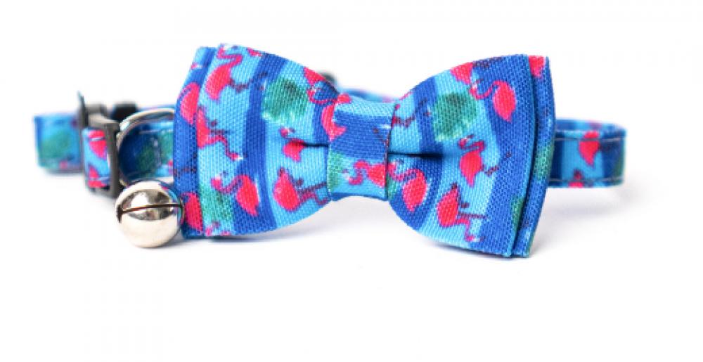 Flamingo Cat Collar - Blue, S windsor cat collar with bow green s