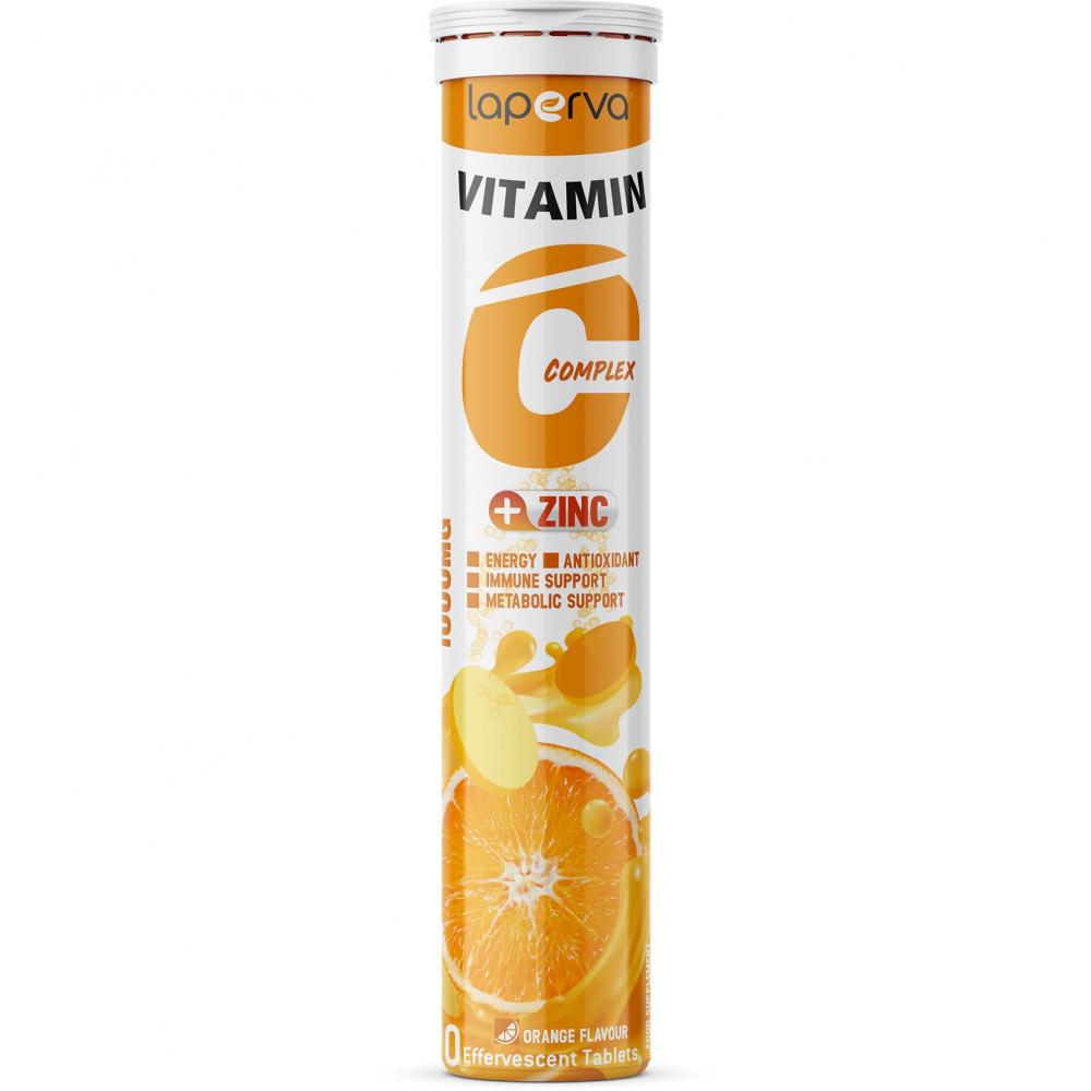 Laperva Vitamin C Complex Plus Zinc, 20 Effervescent Tablets, Orange naturesplus immune vitamin c citrus flavored 500 mg 100 chewables