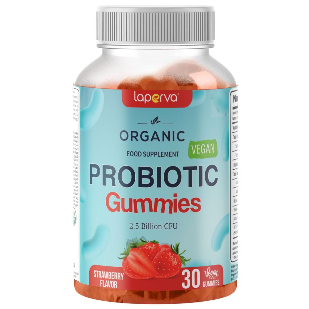 Laperva Organic Probiotic, Strawberry, 30 Vegan Gummies zenwise health women s organic probiotic gummies strawberry 45 gummies