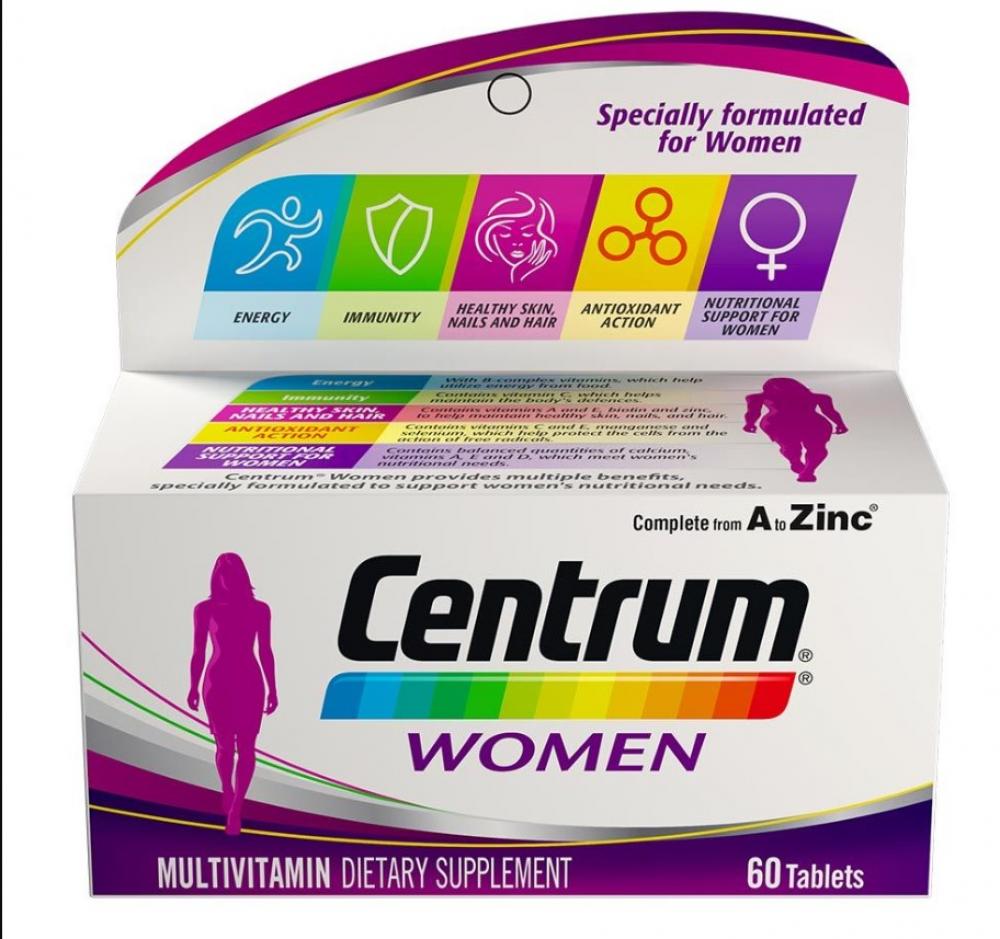Centrum Women Multivitamins, 60 Tablets women s multivitamin dietary supplement 21 complete daily vitamins and minerals for bones skin hair nails and and supports female reproductive he