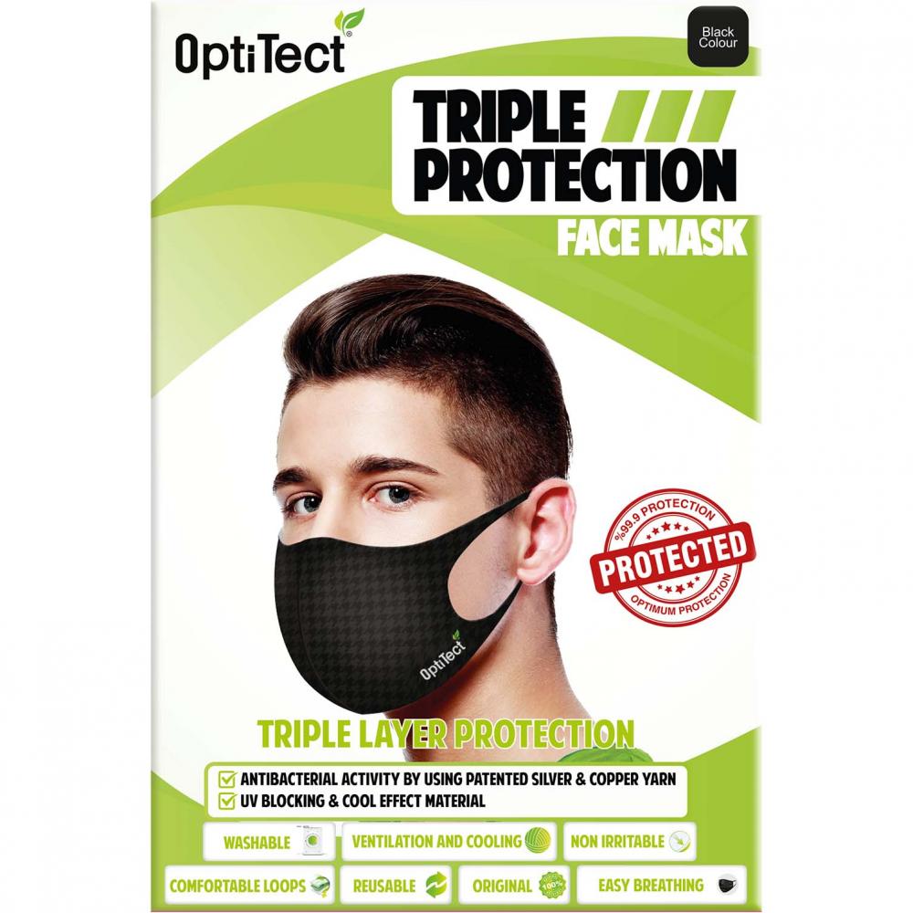 Optitect Antibacterial Reusable Face Mask, L optitect disposable black mask 50 pcs