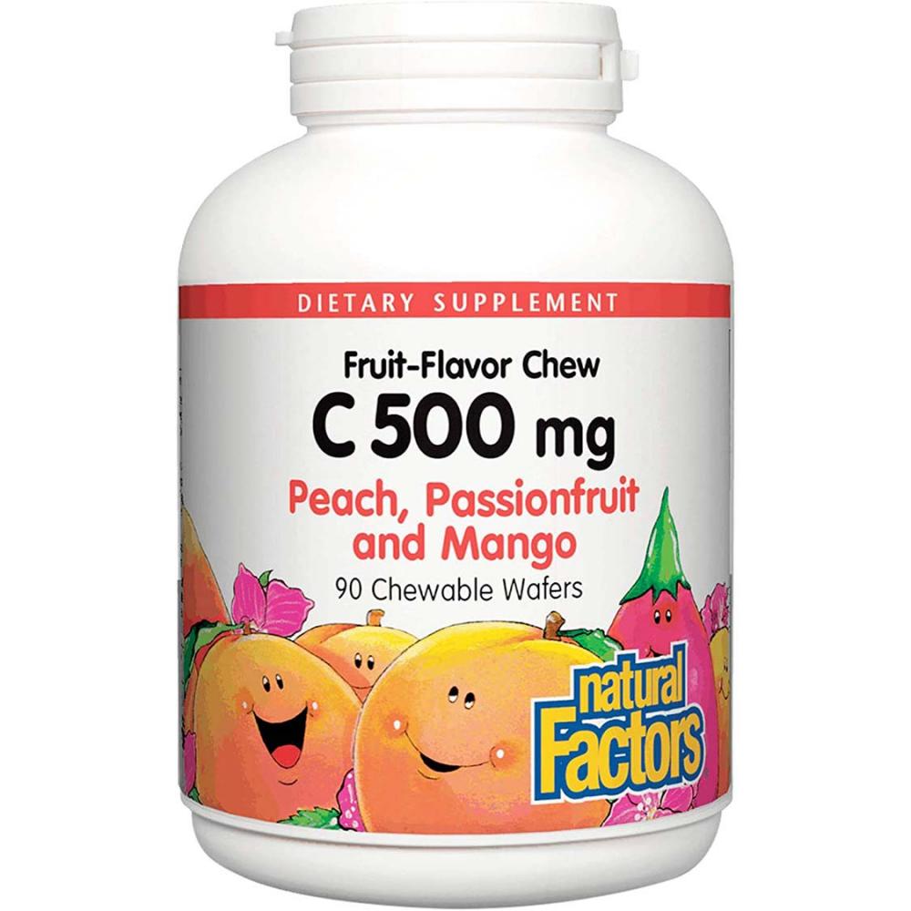 Natural Factors Vitamin C 500 mg, Peach, Passionfruit and Mango, 90 Chewable Wafers natural factors vitamin c crystals 1000 mg 250 gm