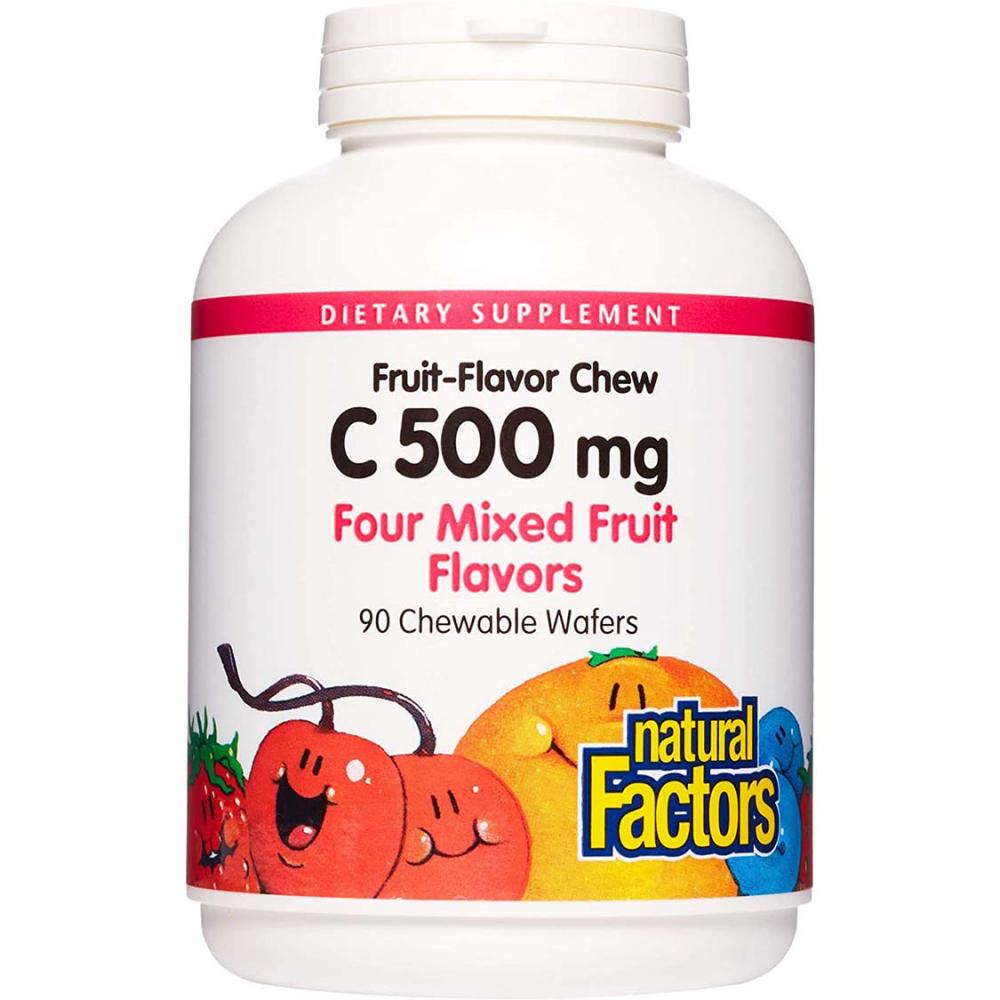 цена Natural Factors Vitamin C 500 mg, Mixed Fruit, 90 Chewable Wafers