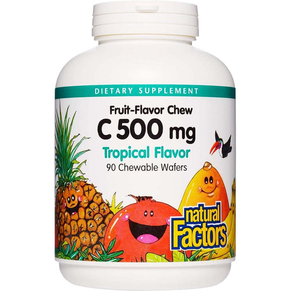 цена Natural Factors Vitamin C 500 mg, Tropical Flavor, 90 Chewable Wafers