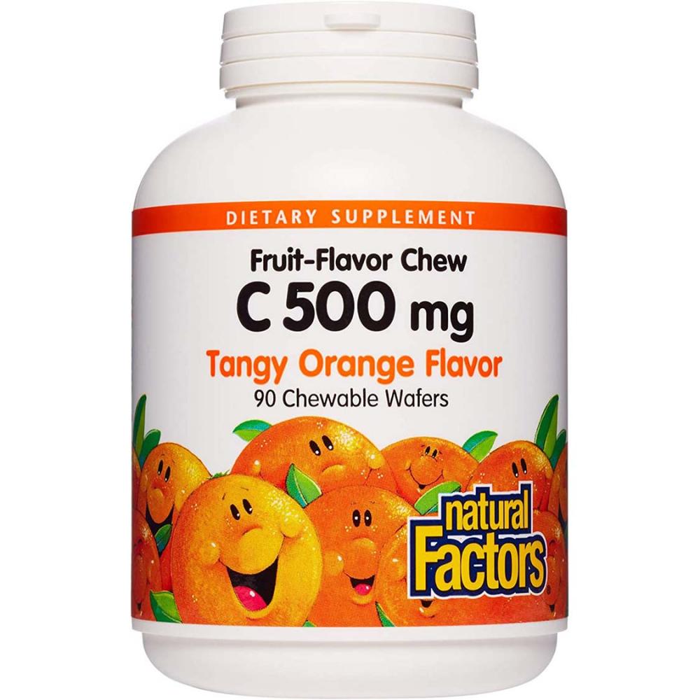цена Natural Factors Vitamin C 500 mg, Tangy Orange, 90 Chewable Wafers