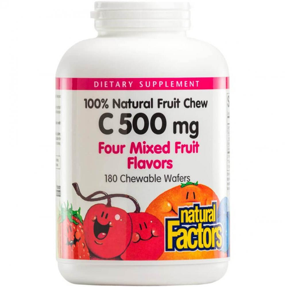 цена Natural Factors Vitamin C 500 mg, Mixed Fruit, 180 Chewable Wafers